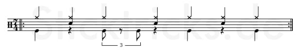 Triolischer Rock Groove als 7/4 Takt