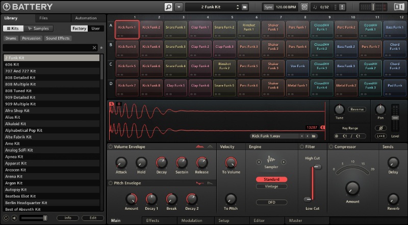 Die Benutzeroberfläche von Native Instruments Battery 4 Drum Machine VST Plugin