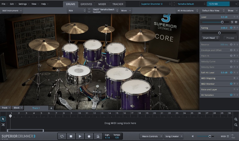 Die Oberfläche von Toontrack Superior Drummer 3 Drum VST Plugin